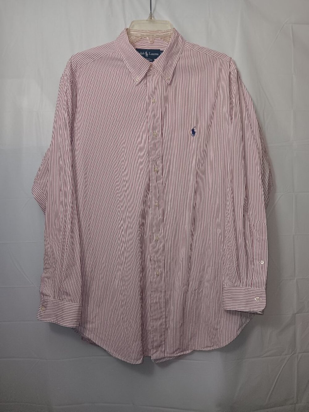 RALPH LAUREN CLASSIC FIT MEN'S 16 1/2" (32-33) RED STRIPED BUTTON UP SHIRT